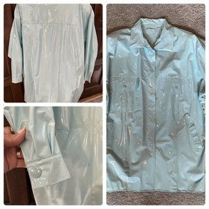 Vintage Queens Way Raincoat Rare PVC Pastel Mint Green Mod Waterproof Medium